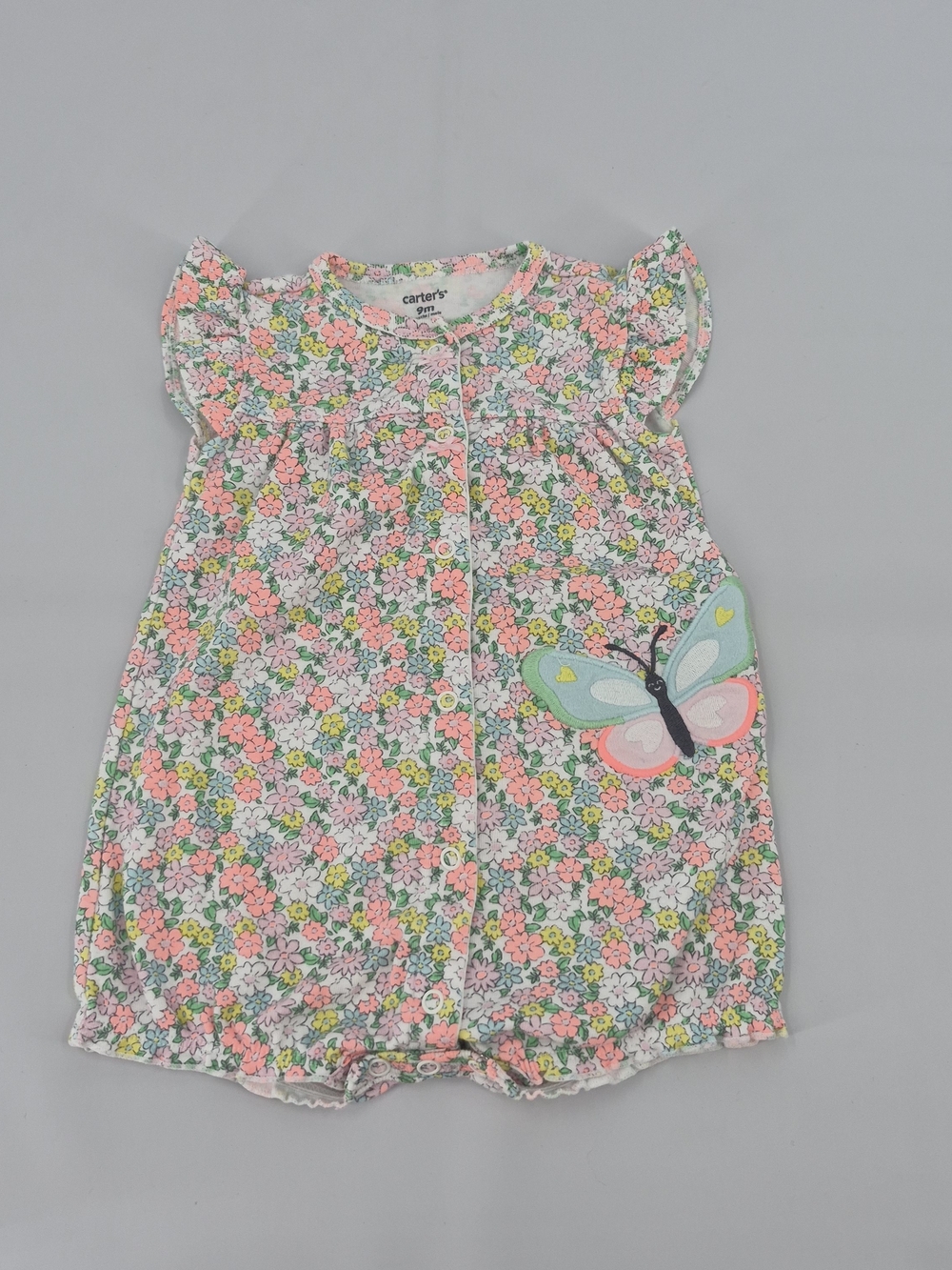 Carter's Baby Girl's Bubble Romper Size 9 Months 1 Piece Butterfly Floral